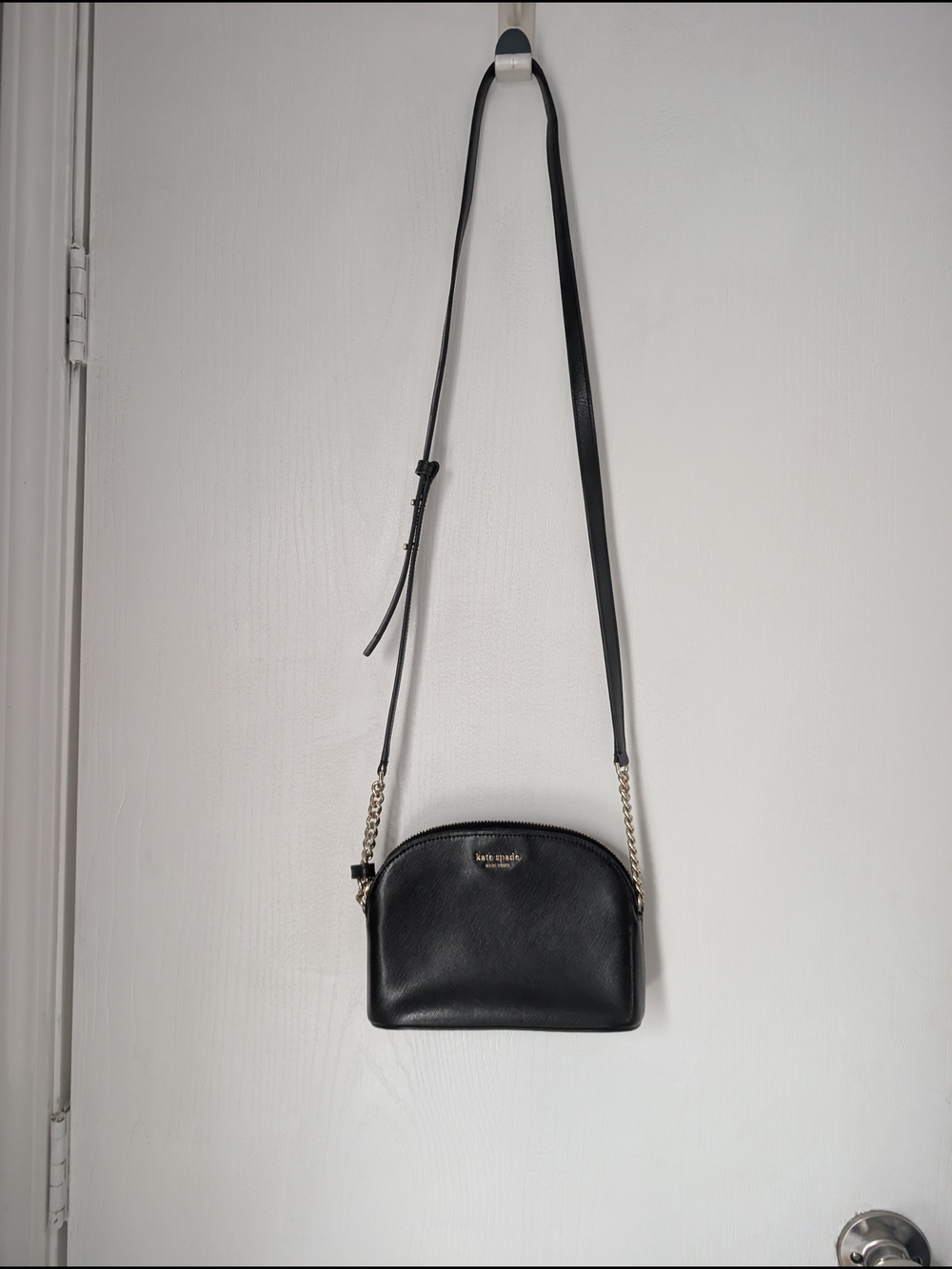 kate spade black leather dome crossbody with gold hardware